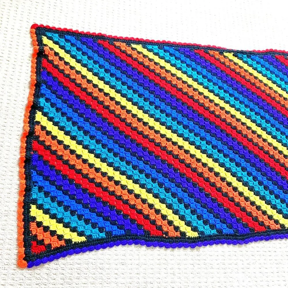 Handmade crochet afghan throw blanket black & bright colors acrylic mod retro